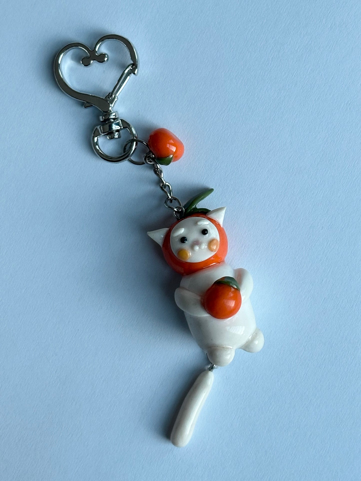 Orange Fruit White Cat Keychain