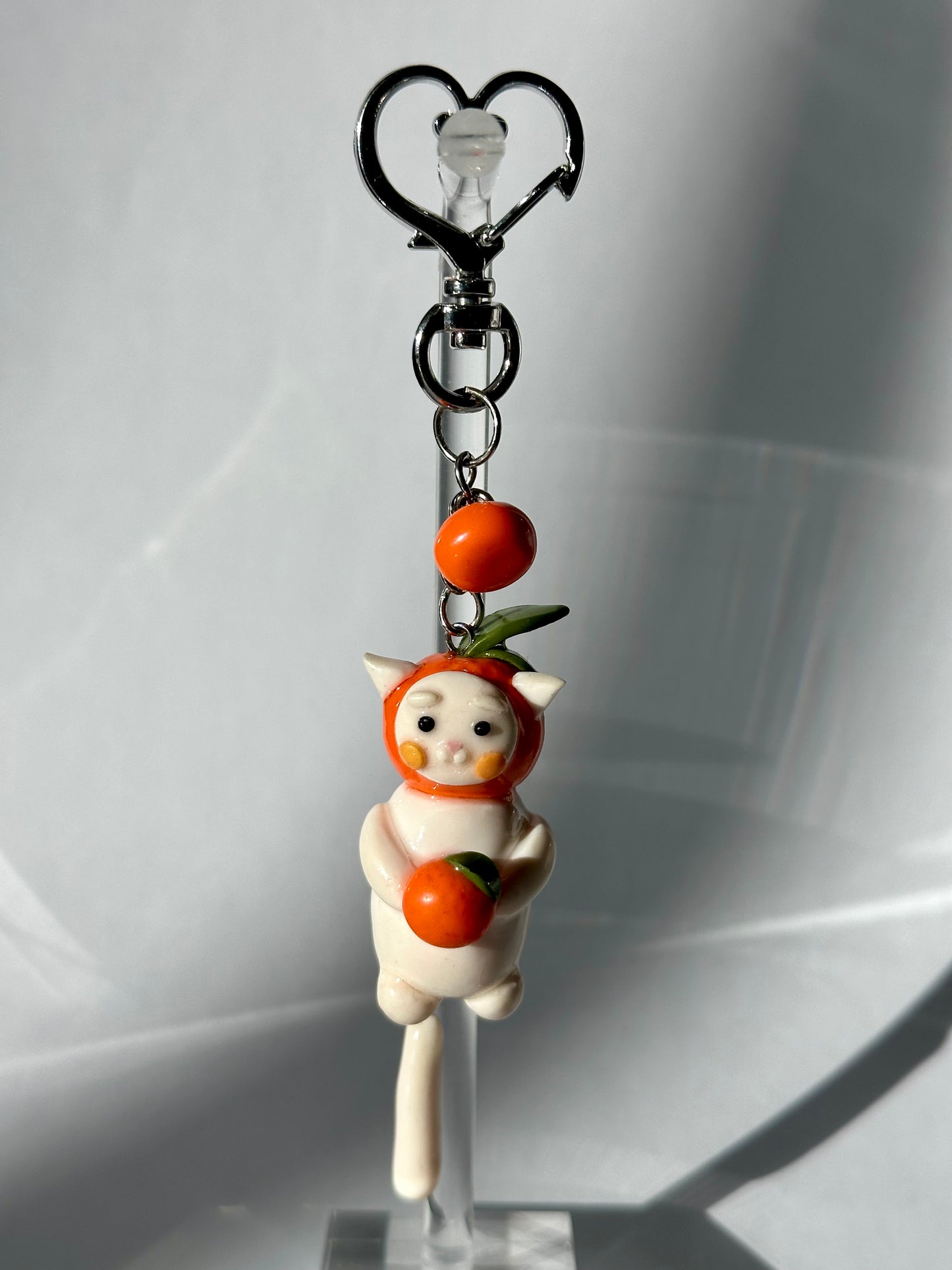 Orange Fruit White Cat Keychain